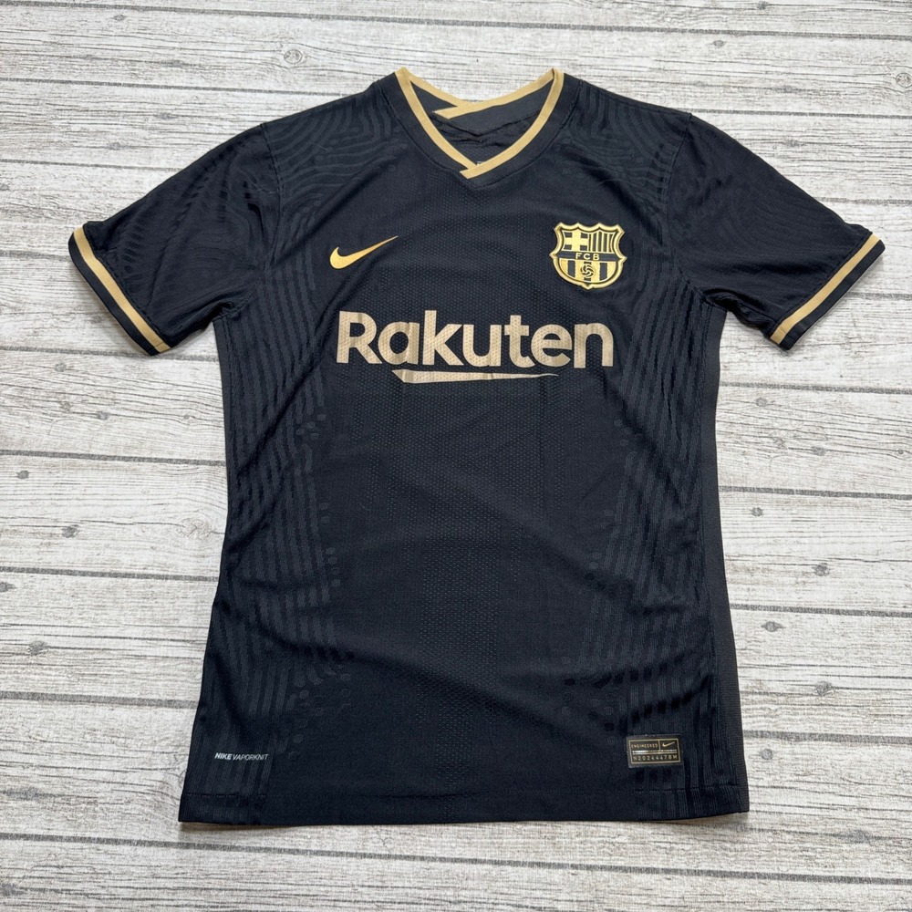 Nike FC Barcelona Jersey Mens M Black Gold Rakuten Vaporknit Home Away Kit Blank